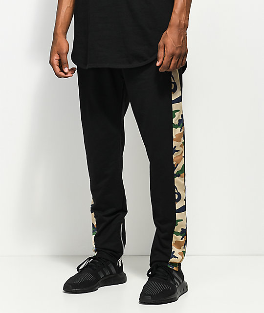 American Stitch Black & Camo Ribbed Track Pants | Zumiez
