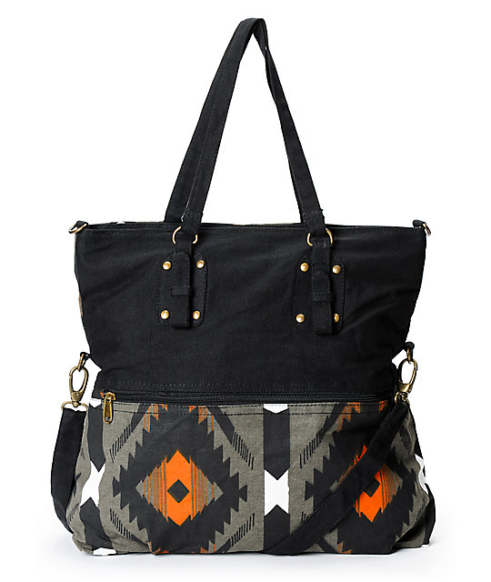 Barganza Black Tribal Print Canvas Tote Bag