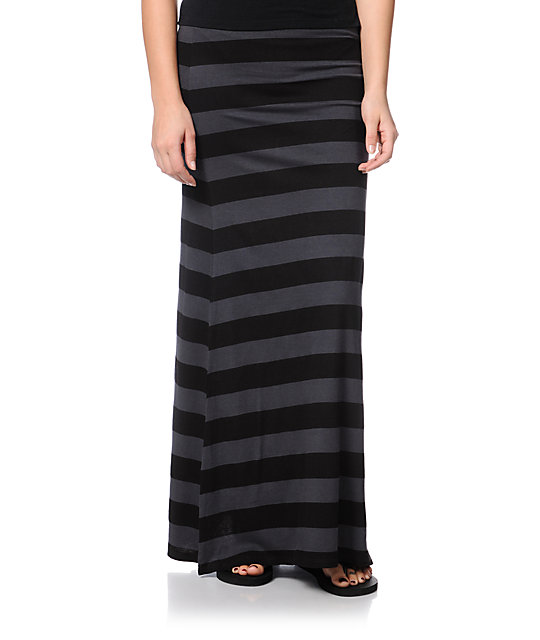 Billabong Anina Black & Grey Stripe Maxi Skirt