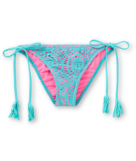 Billabong Harper Pink Teal Side Tie Crochet Bikini Bottom Zumiez