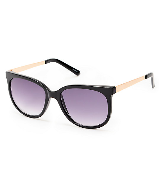 Black & Gold Metal Arms Sunglasses Zumiez