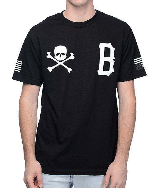 Black Scale Skull & B Logo Black T-Shirt