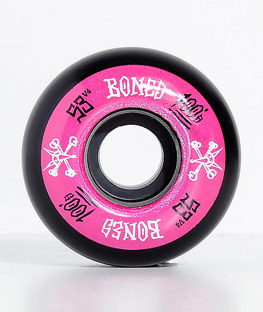 Bones 100 Ringers 53mm Pink & Black Skateboard Wheels Zumiez