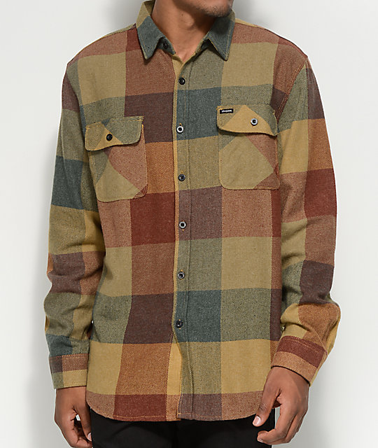 Brixton Bowery Rust And Gold Flannel Shirt Zumiez