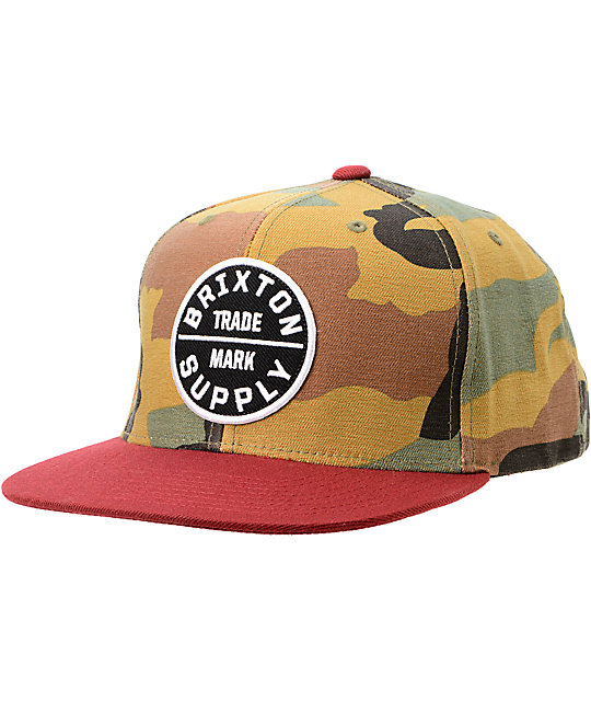 Brixton Oath III Camo & Cardinal Red Snapback Hat Zumiez