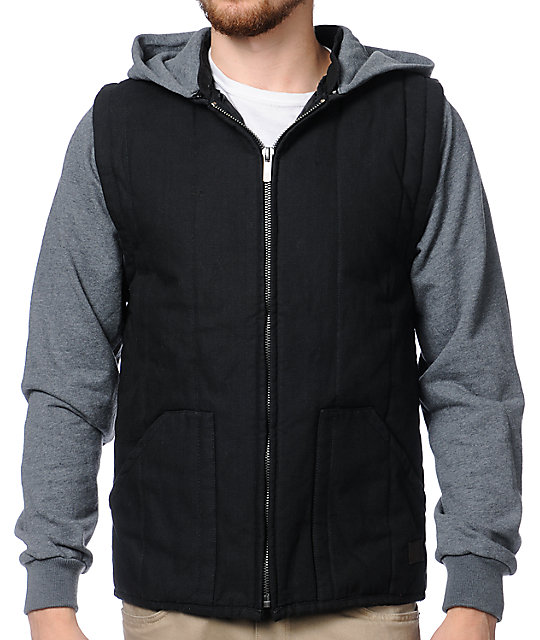 Brixton Ruger Grey & Black Hooded Vest Jacket