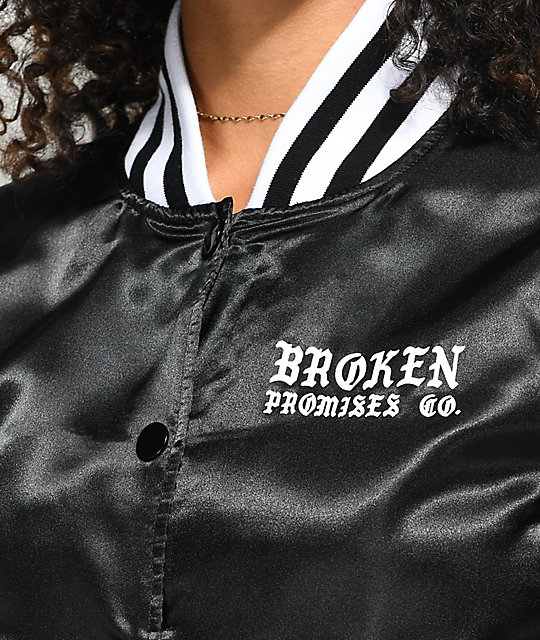 Broken Promises Forever Black Baseball Jacket Zumiez