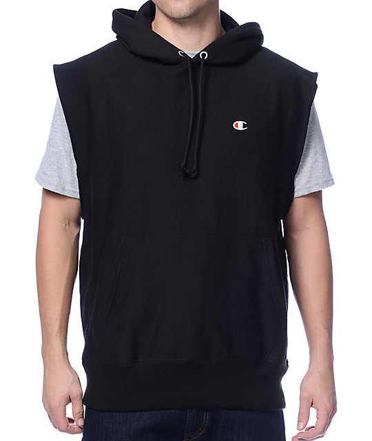 Champion Reverse Weave Black Sleeveless Hoodie Zumiez