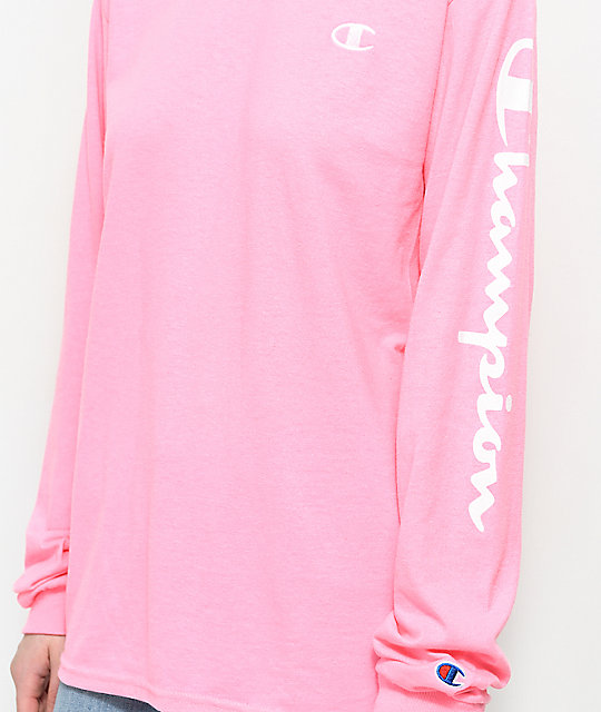 Champion Script Pink Long Sleeve T-Shirt | Zumiez