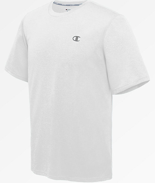 white and grey champion shirt