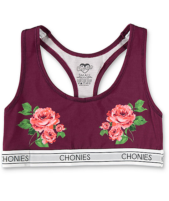 Chonies Roses Burgundy Sports Bra at Zumiez PDP