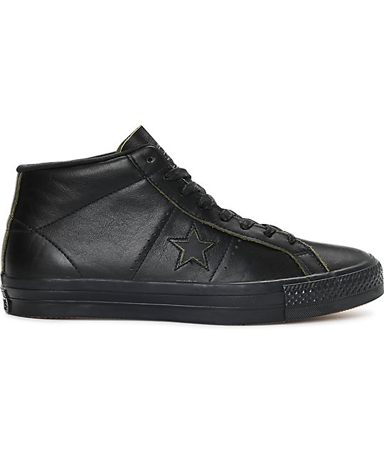 Converse One Star Pro Mid Black Leather Skate Shoes Zumiez