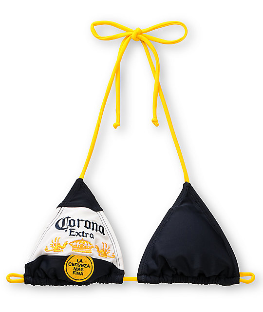 Corona Swim Navy & Gold Bottle Label 3 Triangle Bikini Top Zumiez