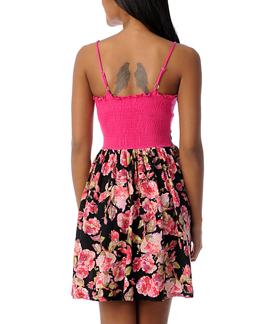 Crafty Pink Floral Zipper Dress Zumiez