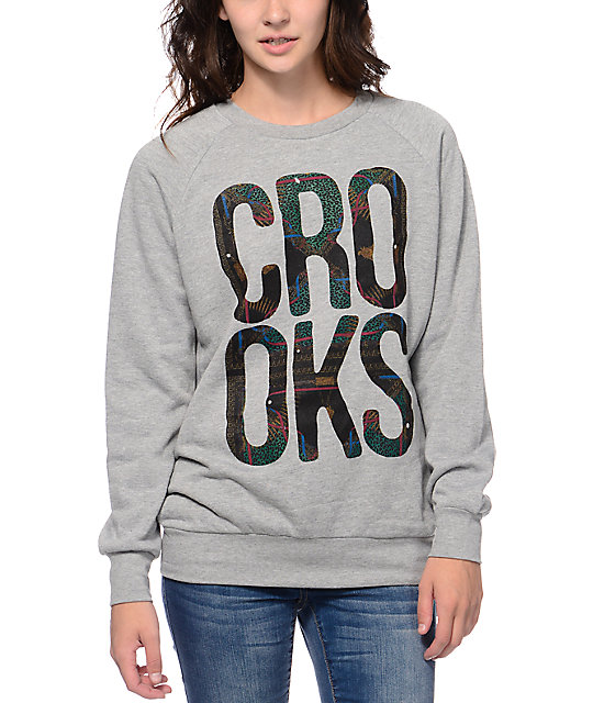 Crooks and Castles Queen Crooks Grey Crew Neck Sweatshirt Zumiez