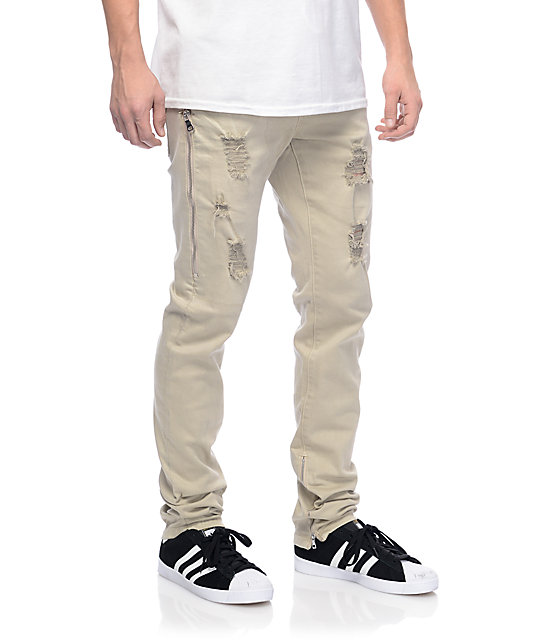 ripped khaki joggers