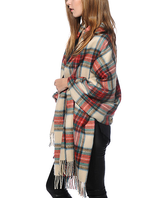 D&Y Ivory Plaid Oblong Blanket Scarf Zumiez