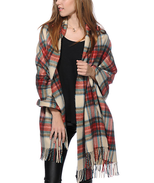 D&Y Ivory Plaid Oblong Blanket Scarf Zumiez