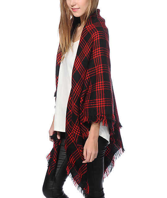 D&Y Red Plaid Blanket Scarf Zumiez