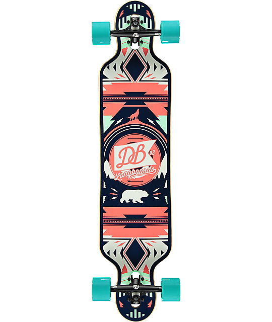 DB Urban Native Red & Seafoam 40" Drop Through Longboard Complete | Zumiez