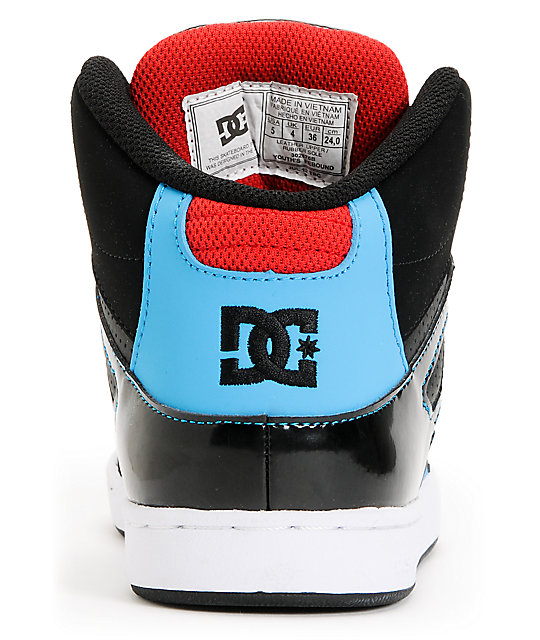 DC Boys Rebound Hi Black, Red, & Turquoise Skate Shoes DC Boys Rebound Hi Black, Red, & Turquoise Skate Shoes