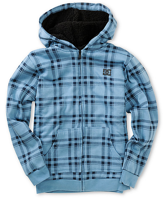 DC Boys T-star Blue Plaid Sherpa Fleece Hoodie | Zumiez