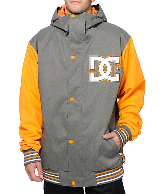 DC DCLA 10K Grey & Orange Varsity Snowboard Jacket