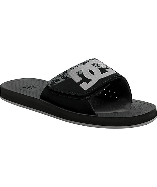 DC Graffik Slide Black & Grey Sandals Zumiez