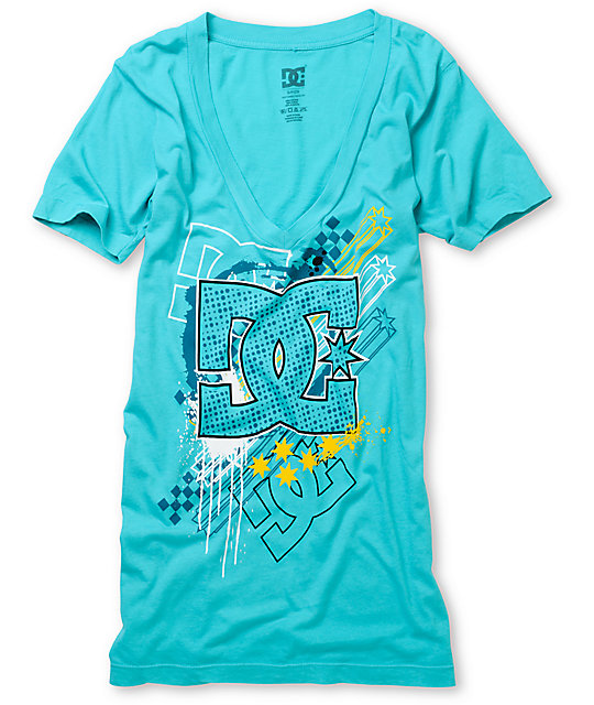 aqua blue v neck shirt