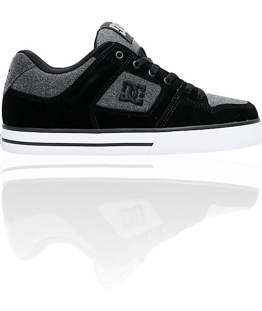 DC Pure XE Black & Grey Flannel Skate Shoes Zumiez