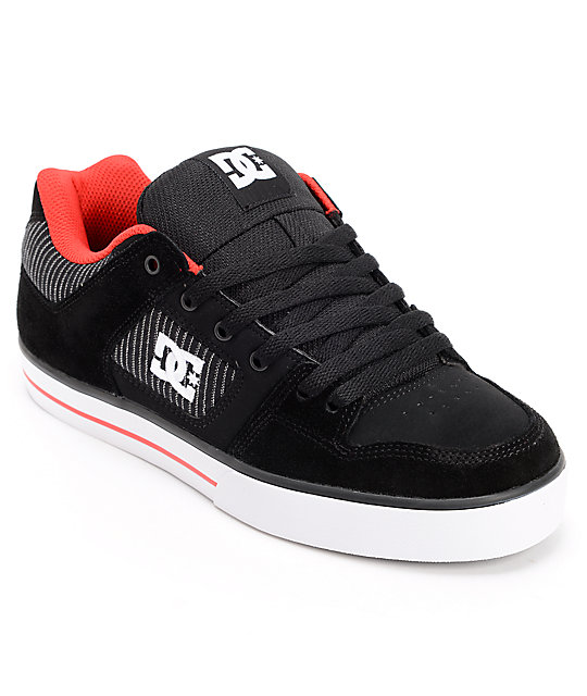DC Pure XE Black & Athletic Red Suede Skate Shoes at Zumiez PDP