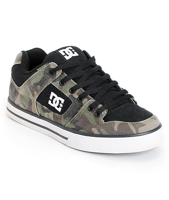 DC Shoes Pure Black & Green Camo Canvas Skate Shoe at Zumiez PDP