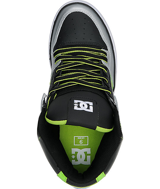 DC Shoes Spartan Hi WC Black, Silver & Lime Green Skate Shoes Zumiez