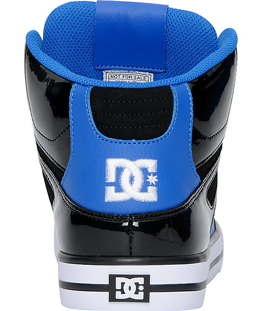 DC Spartan Hi Black Patent & Blue Leather Skate Shoes Zumiez
