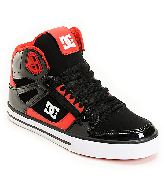 DC Spartan Hi Black Patent & Red Leather Skate Shoes Zumiez
