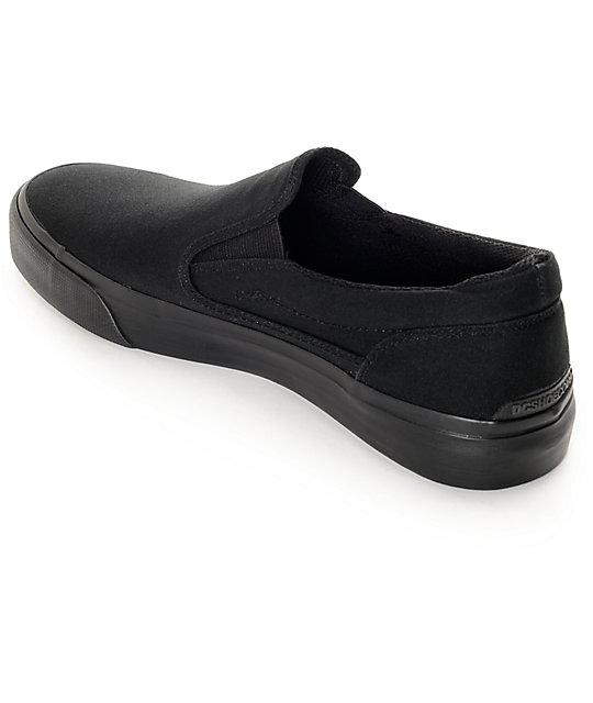 ladies black canvas slip on shoes