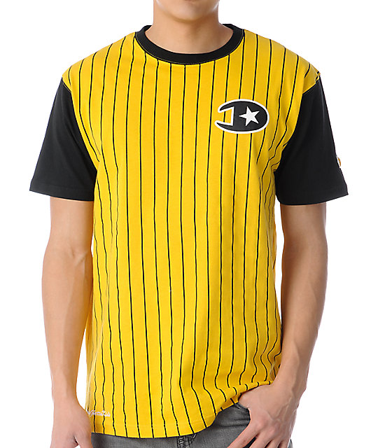 DGK Champs Pin Stripe Crew Yellow TShirt Zumiez
