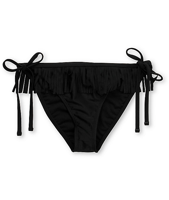 plain black tie side bikini bottoms