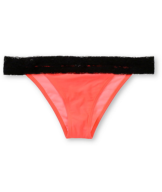 Damsel Hot Coral & Black Lace Bikini Bottom