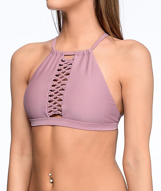 Damsel Rose Mauve Cage Detail High Neck Bikini Top Zumiez