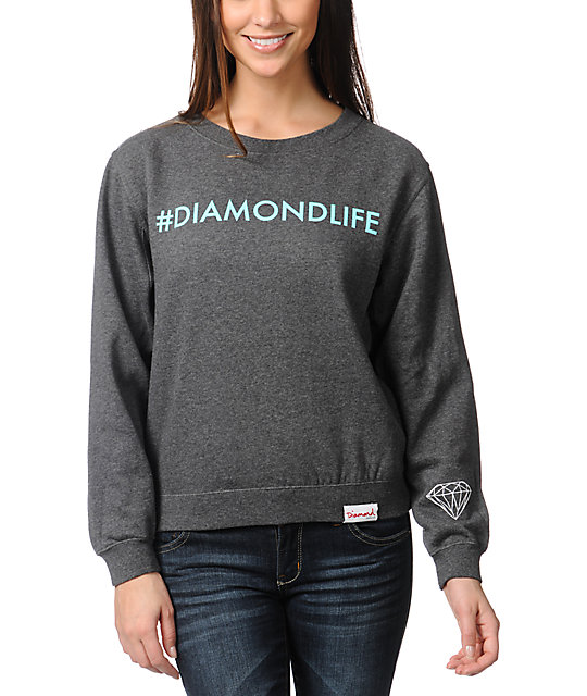 Diamond Supply Co Hashtag Charcoal Crew Neck Sweatshirt Zumiez