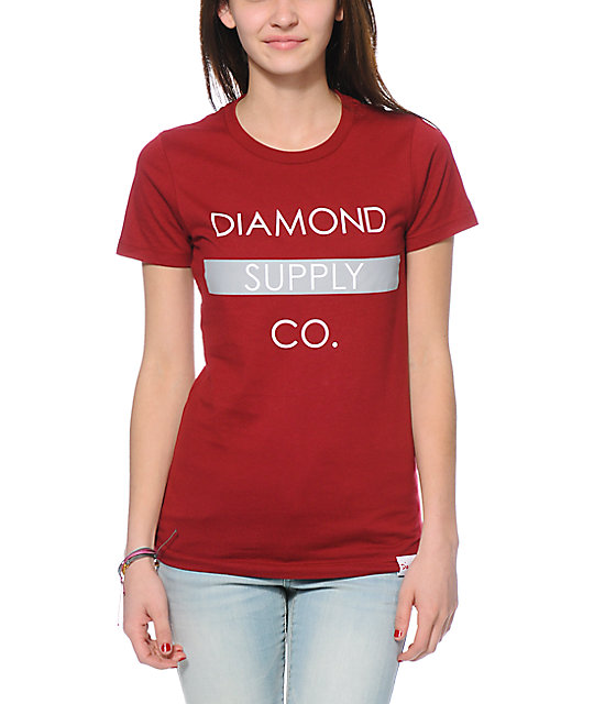 Diamond Supply Co. Bar Logo Dark Red T-Shirt | Zumiez