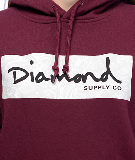 Diamond Supply Co Radiant Box Logo Burgundy And White Pullover Hoodie Zumiez 