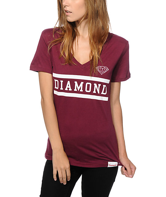 Diamond Supply Collegiate Burgundy VNeck TShirt Zumiez