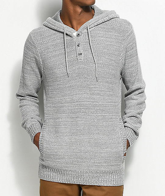 Dravus Warsaw Heather Grey Knit Henley Hoodie Zumiez