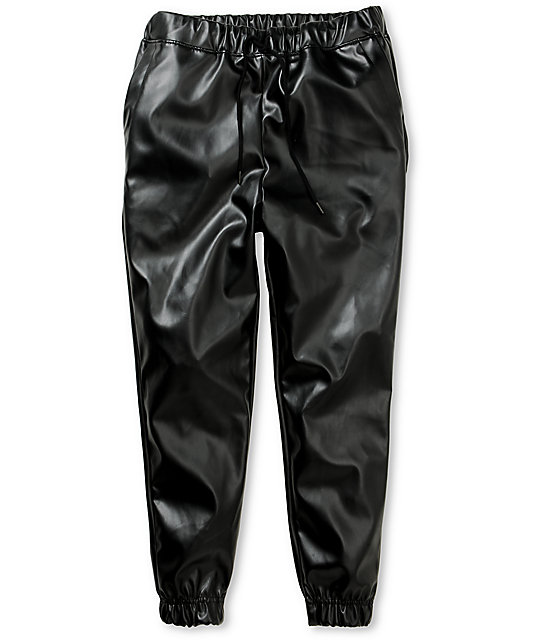 faux leather jogger trousers