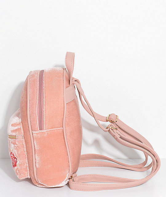 Embroidered Blush Pink Velvet Mini Backpack Zumiez