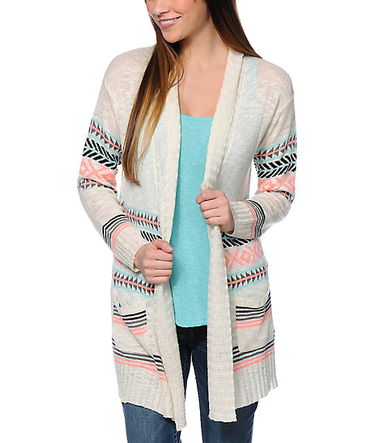 Empyre Basmati Cream & Tribal Print Cardigan Sweater Zumiez