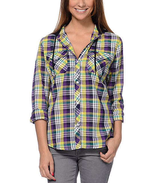 yellow and purple plaid shirt