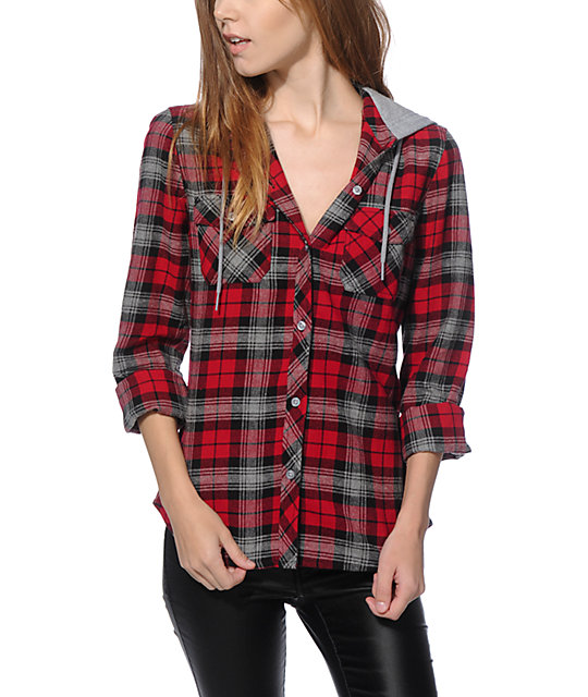 grey hoodie red flannel